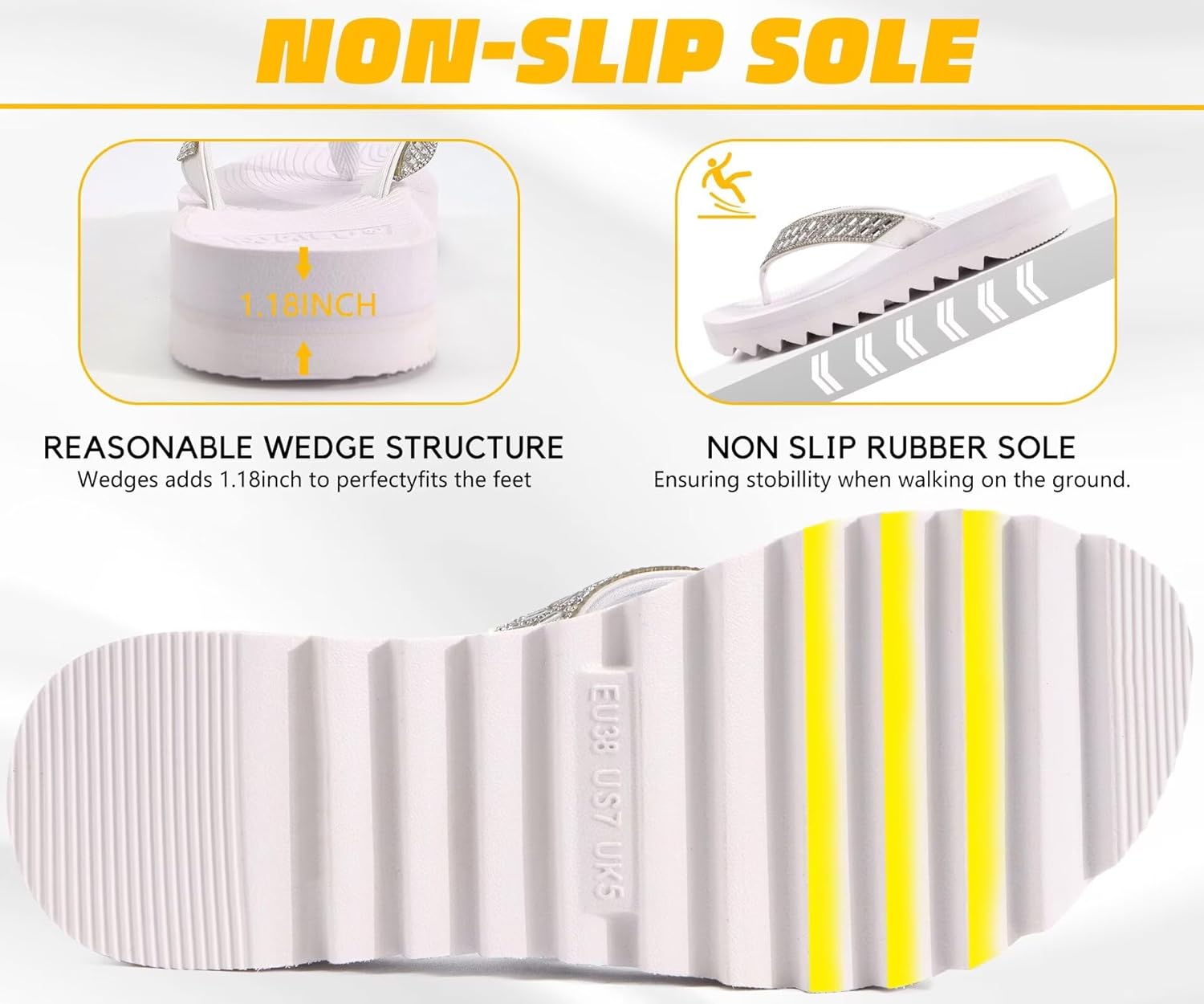 KuaiLu Womens Orthopedic Flip Flops with Arch Support Yoga Mat Cushion Fashion Rhinestone Sandals - Image 6