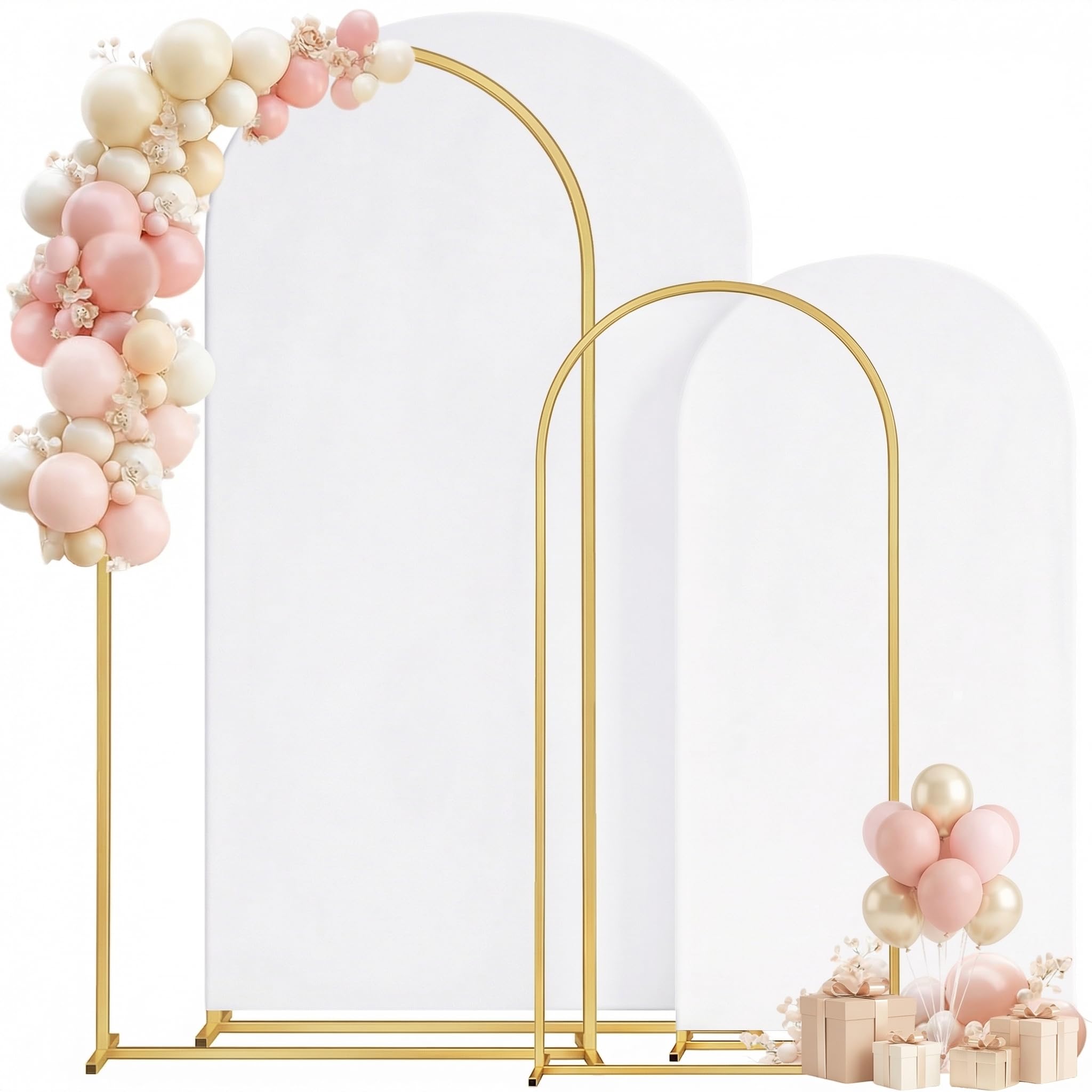 Photo 1 of Toolterritary Metal Arch Backdrop Stand and Cover Set of 2, Sturdy 7.2FT, 6FT Party Backdrop Set, Wedding Arch Frame and Cover Set for Birthday, Baby Shower,Christmas, Anniversary