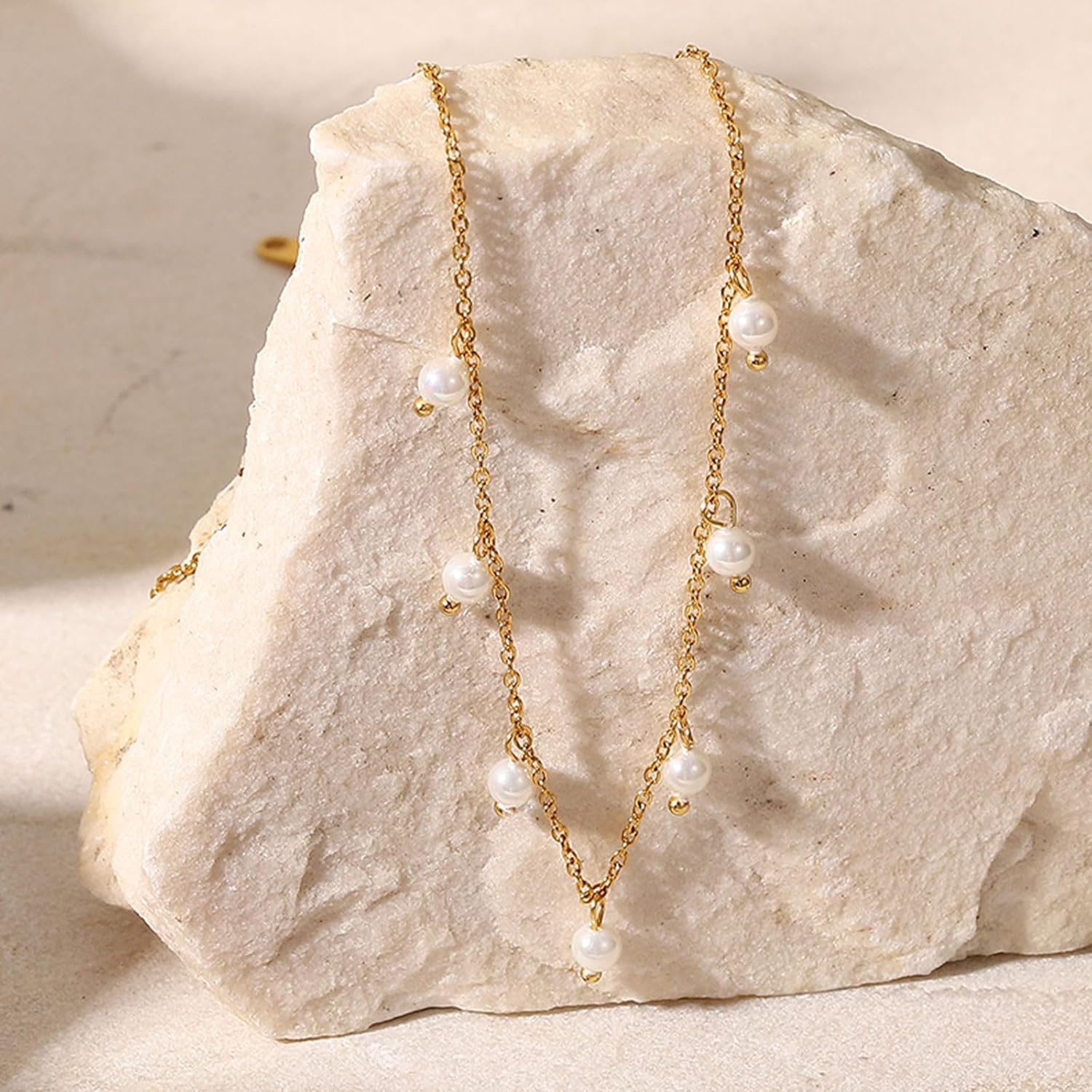 Dainty Pearl Necklace, 14k Gold Plated Pearl Pendant Necklace Delicate Handmade Pearl Necklace Everyday Jewelry Gifts - Image 4