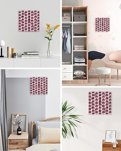 Miniatura 4 de Elephant 4th of July Wooden Wall Clock Silent Non Ticking, Ameican Flag Star Square Wall Clock Battery Operated, Decor Clock for Home Office, Living