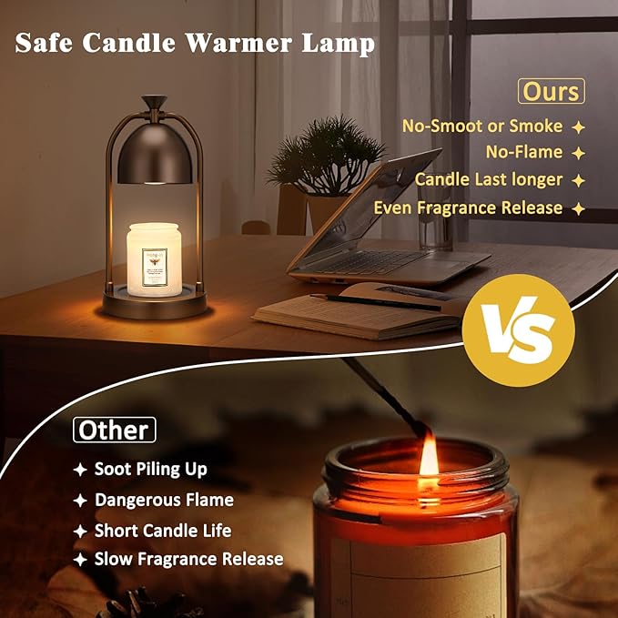 Hong-in Brown Candle Warmer Lamp with Timer-Electric Candle Light for Bedroom Decor, Aromatherapy at Home | Gifts for Men | Home Gift Ideas photo 3