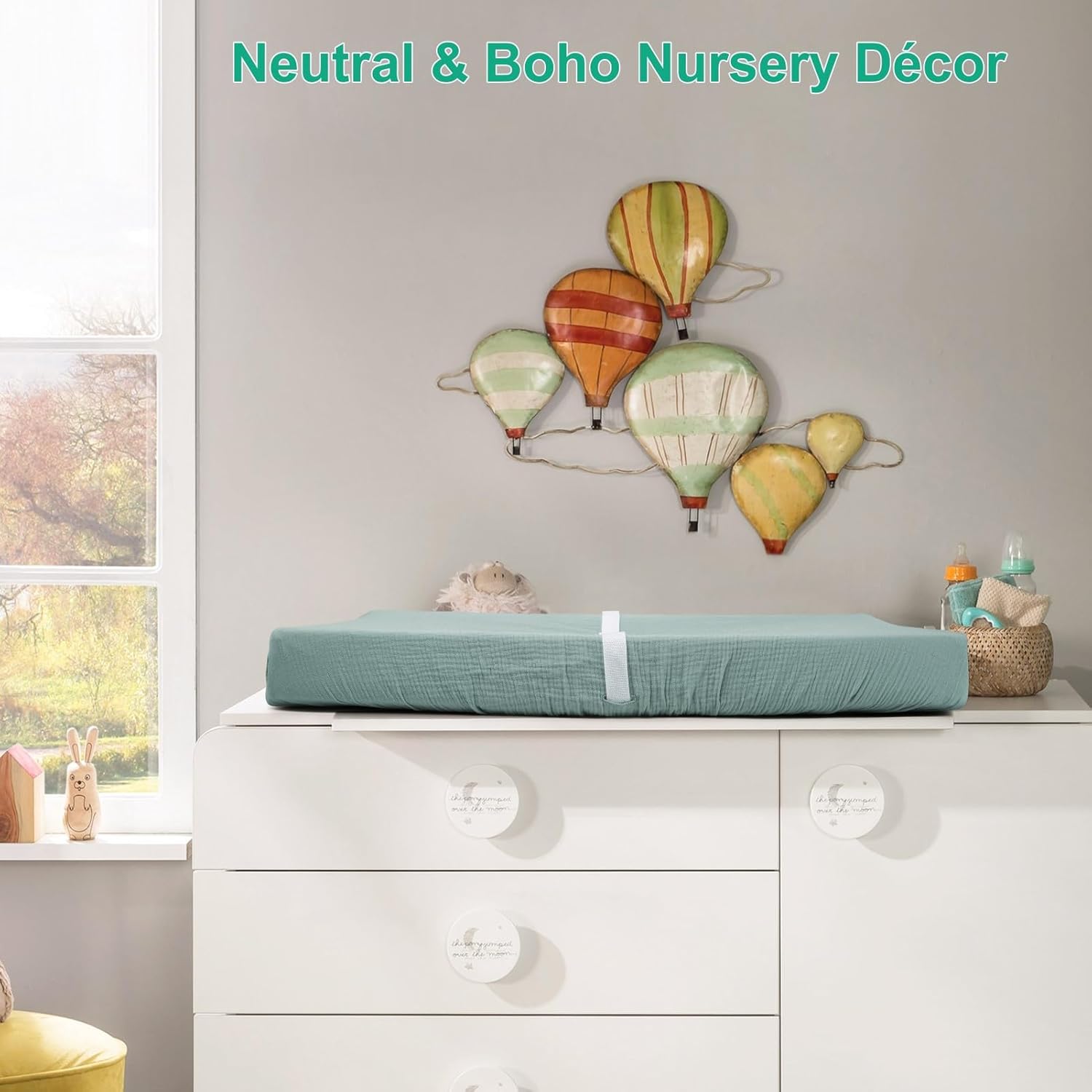 Muslin Changing Pad Cover for Baby Girls Boys-2 Pack 17"x 33" Cotton Soft Breathable Diaper Changing Pad Cover-Cozy Changing Pad Sheets-Neutral Boho Sage Green & Beige