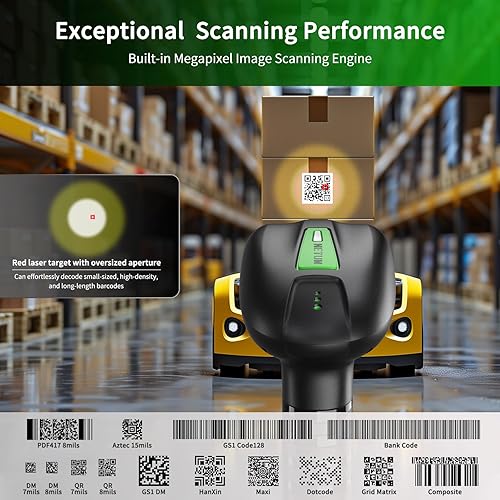 Miniatura 2 de NETUM Escáner de código de barras industrial 2D QR Bluetooth con base de carga, lector de código de barras inalámbrico 2D1D mejorado, batería de