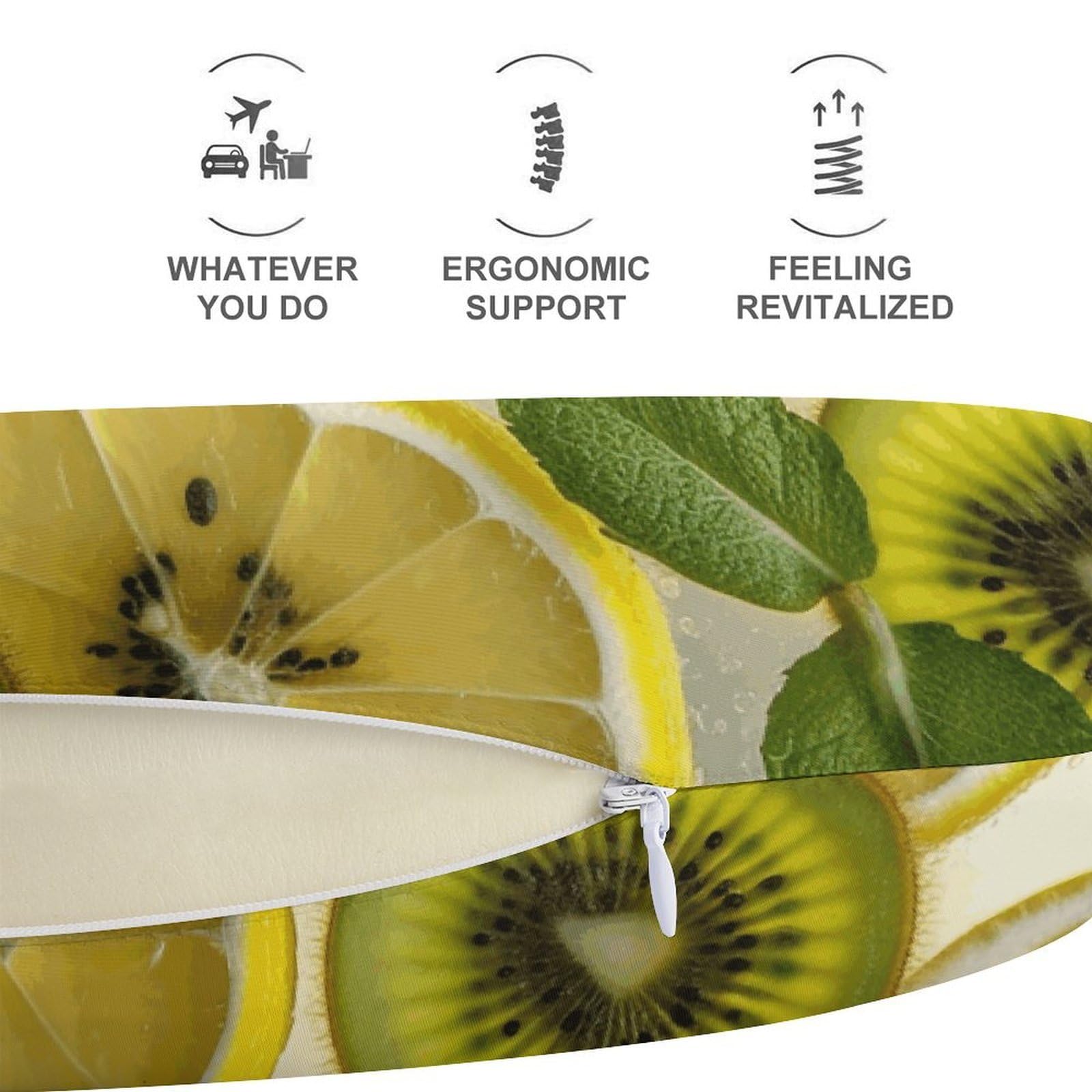 Almohada en forma de U de limón y kiwi en rodajas, núcleo de almohada de espuma viscoelástica, cojín, proporciona apoyo para el cuello, almohada de viaje, adecuada para aviones, coches