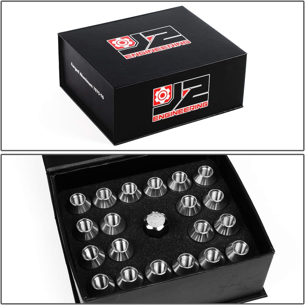 J2 Engineering 20 Pcs 7075 Aluminum Closed End M12 x 1.5 Lug Nuts Set w/Socket Adapter, Silver, Fit Conical Seat, LN-T7-006-15-SL