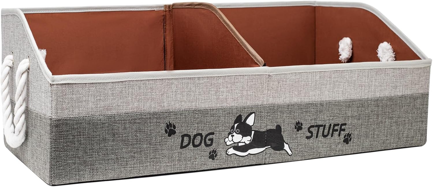 Large Dog Toy Basket with Handles, 28.5" Collapsible Multi-Purpose Hard Board Dog Toy box, Clothes, Cute for Living Room Area (Gray,Coffee)
