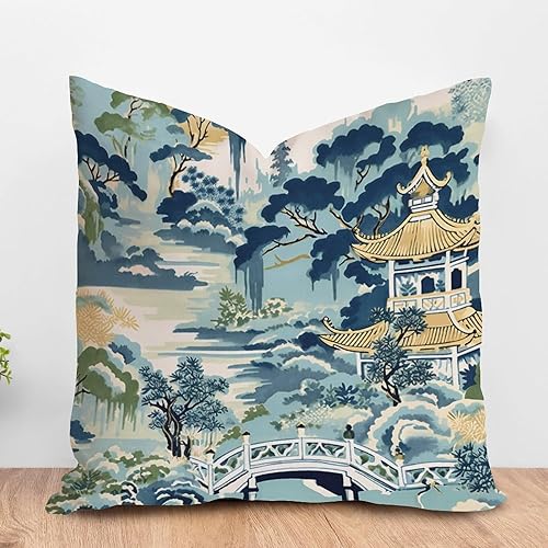 Miniatura 8 de ArogGeld Funda de cojín para sofá, jarrón chinoiserie Ming, color naranja, diseño de flores de jardín oriental, tarro de jengibre, almohadas