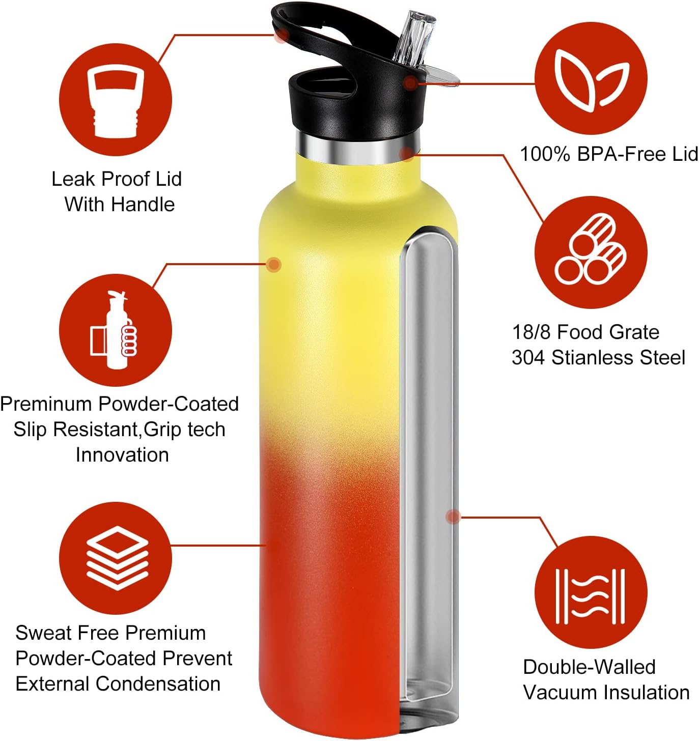 Neihepal 24oz Insulated Water Bottles Bulk 4 Pack,Stainless Steel Double Wall Sport Bottle with Straw Lid,Metal Cup Reusable Thermoses with Hand Cap for School,Cyclists,Hikers,Gift (Assorted,4 Count) - Image 3