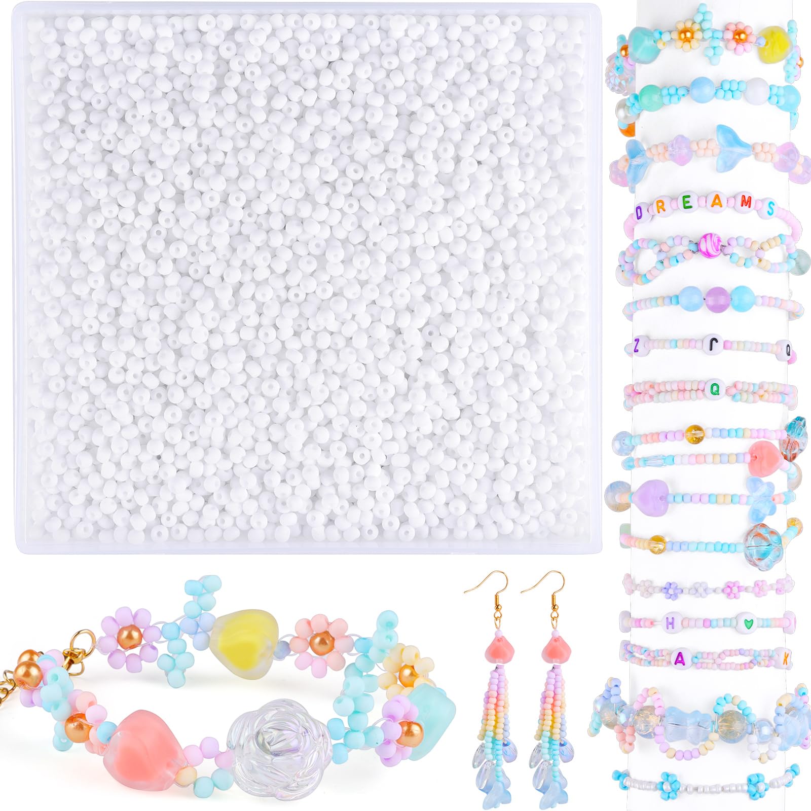 Prettme White 5000Pcs 3Mm Matte Seed Beads, 8/0 Small Glass Pastel Frosted Beads For Jewellery Making, Bracelet Necklace Rings Earrings Making
