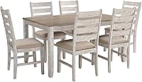 Signature Design by Ashley Skempton 7-Piece Dining Set: Whitewash Rectangular Table & 6 Upholstered Chairs, Farmhouse Coastal Chic