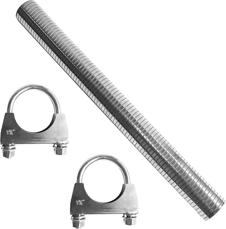 Tubo flexível de escapamento TORDXICS em aço inoxidável T304, 4,45 cm de diâmetro interno x 41,91 cm – com 2 abraçadeiras