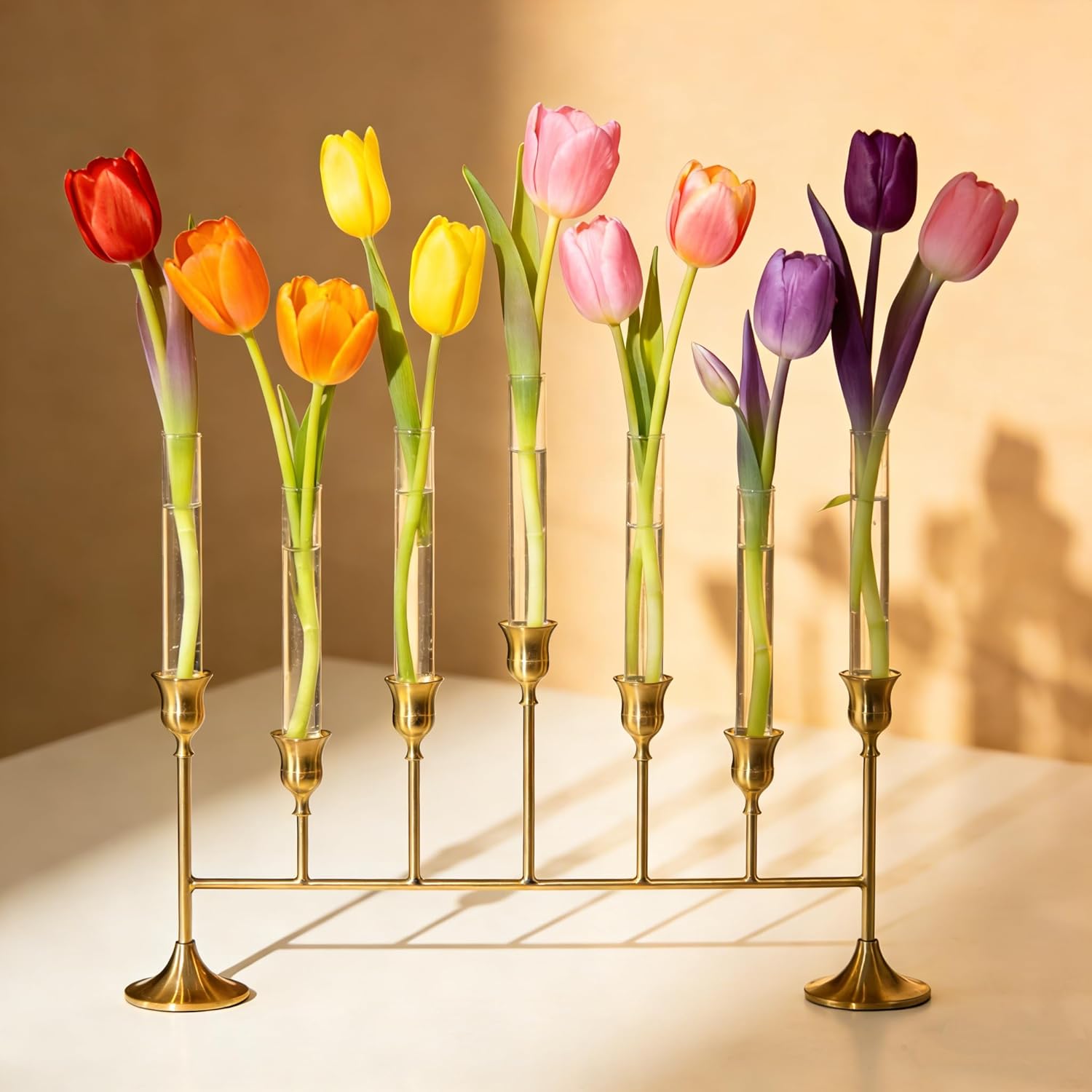 Bud Vases with Candlestick Holders: Glasseam 7PCS Small Glass Vase for Flowers & Gold Taper Candle Holders for Wedding Decor 5.9’’ Skinny Clear Vase & Silicon Case for Floral Arrangements Tablescapes