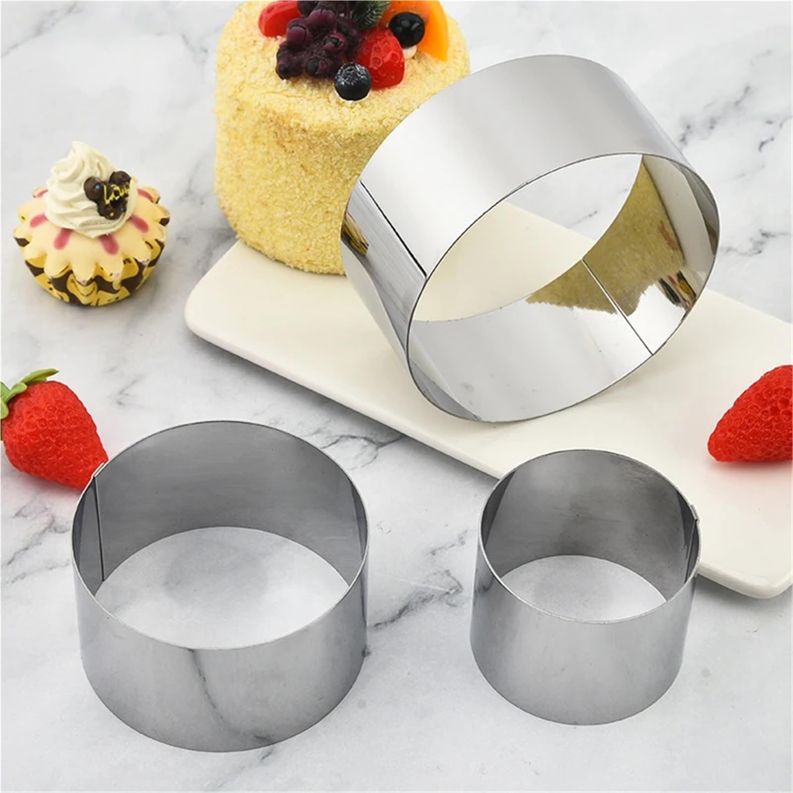 Stampo ad Anello per Torte, Stampo for Torta ad Anello, Confezione da 5, in Acciaio Inossidabile, Argento, Diverse Misure(Extra Large Size)