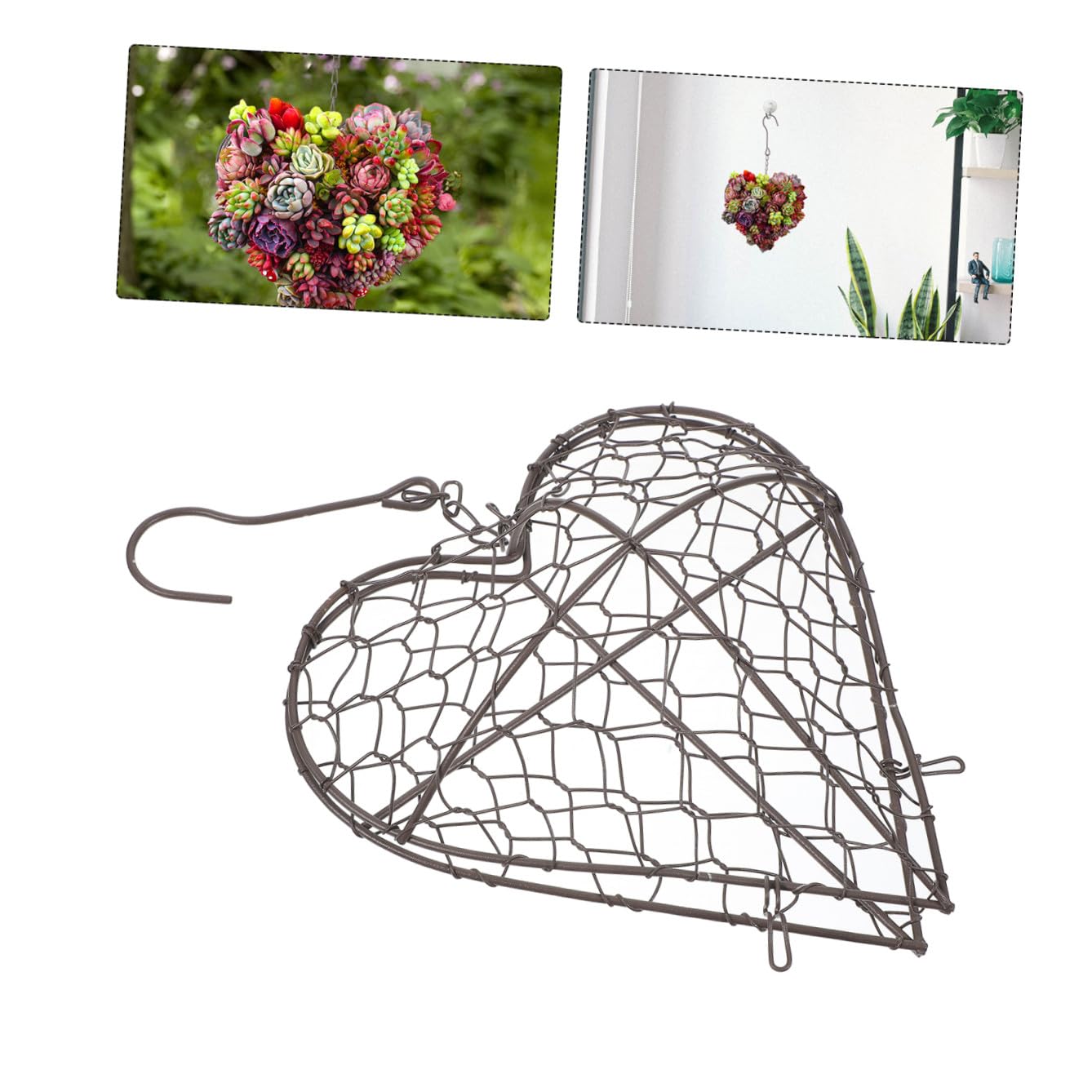 POPETPOP 3 Pezzi Cesto Appeso a Forma Di Cuore Planare Rustico Accessori Decorativi Per La Casa Pianta Sospesa Vaso Da Appendere Alla Parete Decorazioni a Cuore Nozze Brown Ferro Da Stiro