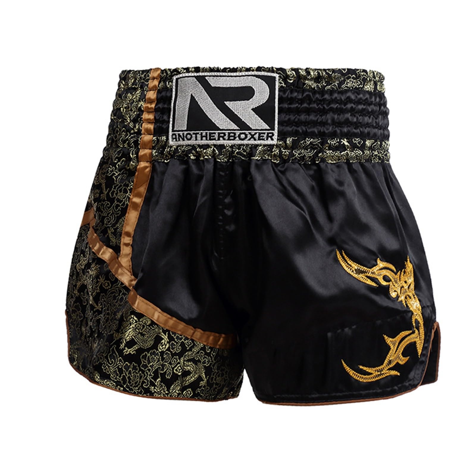 ARIASS Pantalones cortos de Muay Thai, MMA, Boxeo y Kickboxing para Hombres y Mujeres, Talla 3XL, Negro, Solido, Tiro Alto, Unisex-Adultos