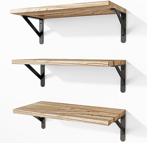 Miniatura 10 de Fixwal Estantes flotantes para pared, estantes de madera montados en la pared para dormitorio, baño, sala de estar, almacenamiento y decoración de