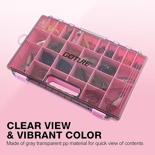 Miniatura 5 de Goture Organizador de caja de aparejos de pesca, caja organizadora de pesca transparente con regla de medición, divisores ajustables, pestillos C -