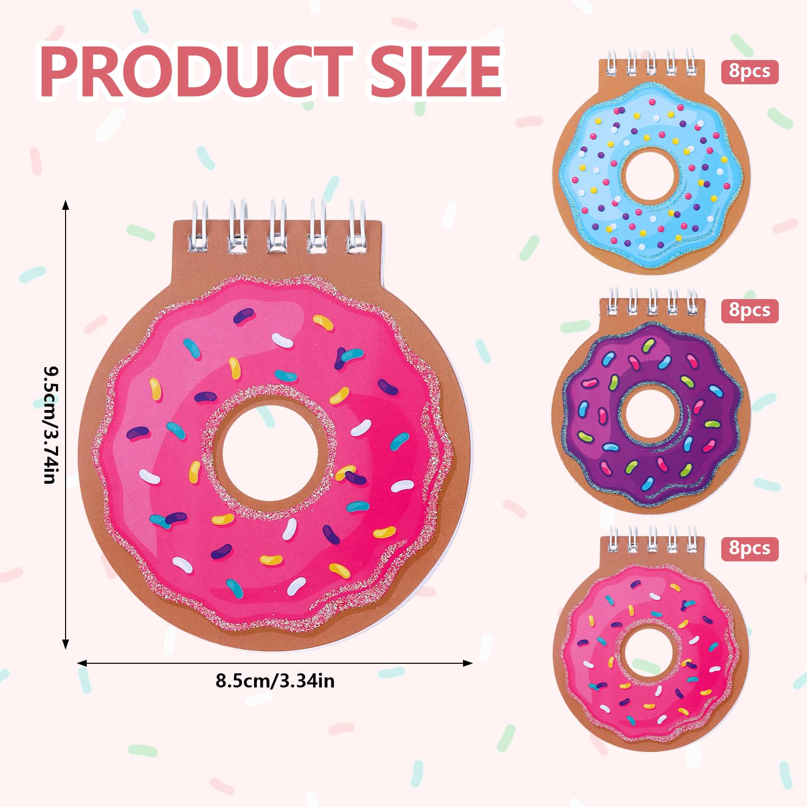 Mini-Spiralnotizbuch, niedliches Donut-Notizbuch, Geburtstags-Notizblock, Kawaii-Donut-Notizblock, Notizbücher für Kinder, Partygeschenke, Geschenktütenfüller, 8,5 x 9,5 cm, 24 Stück