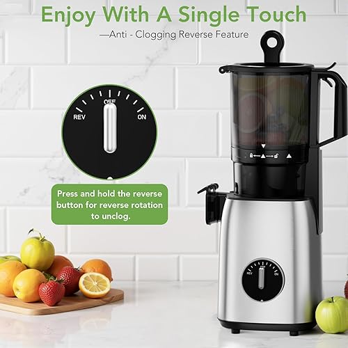 Miniatura 6 de Exprimidor de prensa en frío de 5.4 pulgadas de ancho conducto de alimentación, máquinas de exprimidor para frutas y verduras enteras, Extractor de