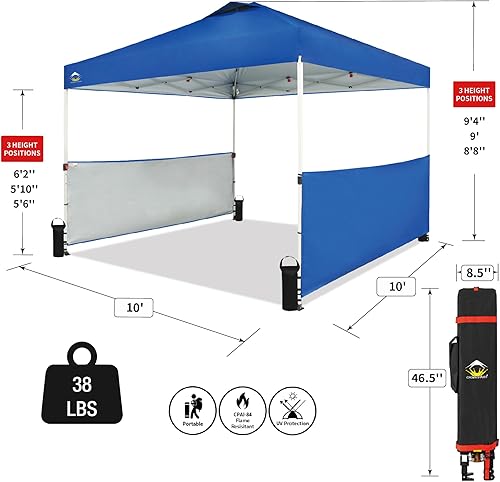 Miniatura 3 de CROWN SHADES Tienda de campaña desplegable de 10 x 10 pies con tela revestida de plata 150D, incluye 2 medias paredes laterales, 4 cuerdas, 8