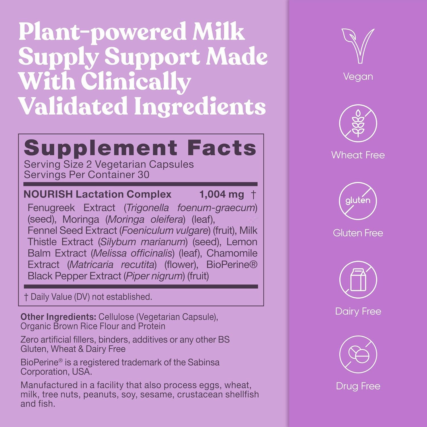 Lactation Supplement, Milk Supply Support for Breastfeeding, 60 Veg Caps — Amazon image 5