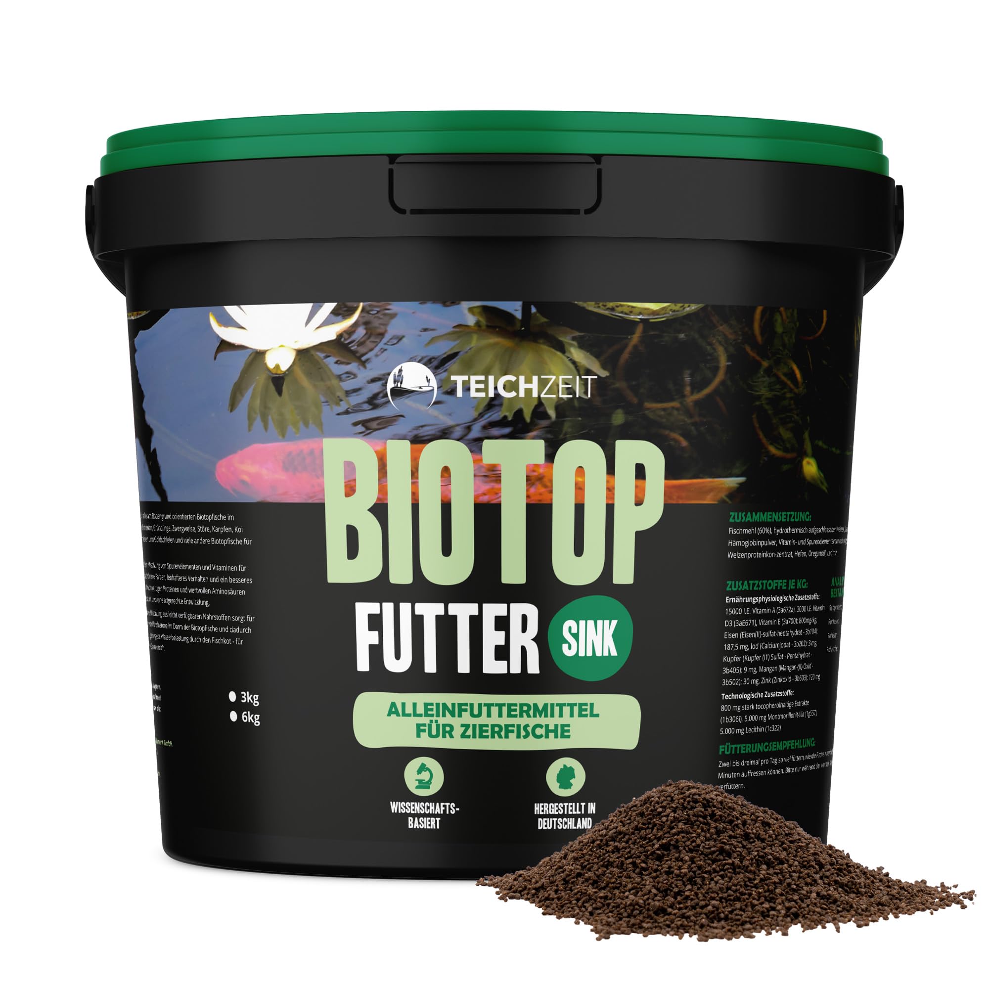 Teichzeit Biotop Futter Sink | Fischfutter für Teichfische | sinkendes Teichfutter | Futter für Gartenteich Fische | 3kg