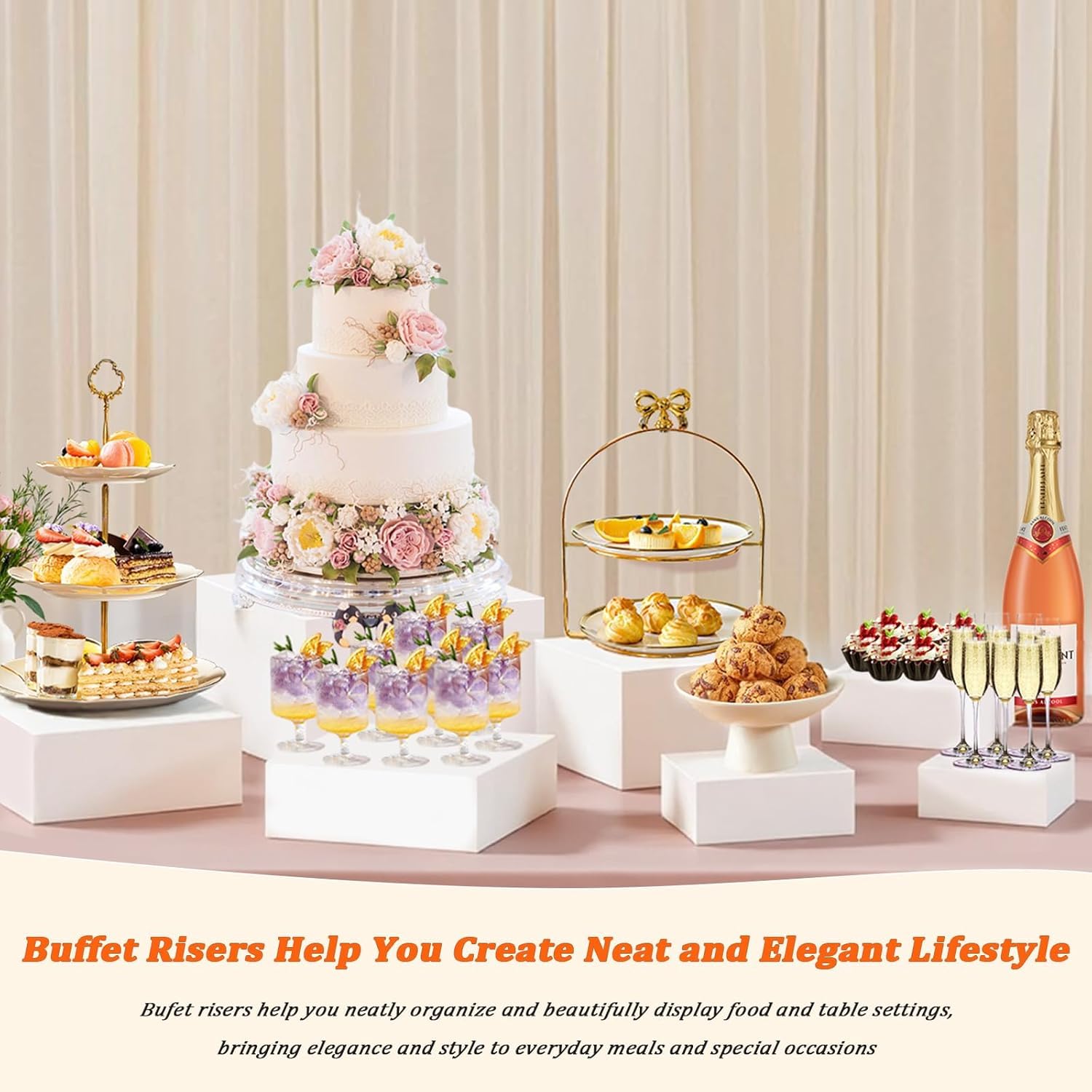 Soporte de Pastelería Decorativos, Juego de 8 oporte Exhibición de Alimentos para Buffet, Soporte Tartas, Mesa Dulce Accesorios para Bodas/Fiestas/Eventos, Blanco