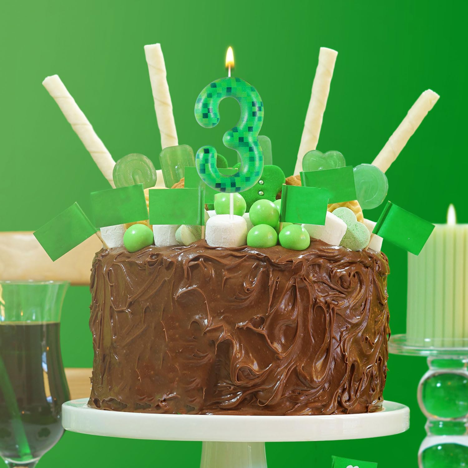 Candela TNT Dinamite Con Numero 5 Verde Per Torta - Decorazione Compleanno A Tema Videogame E Pixel - Giocattolo Per Feste Ragazzi