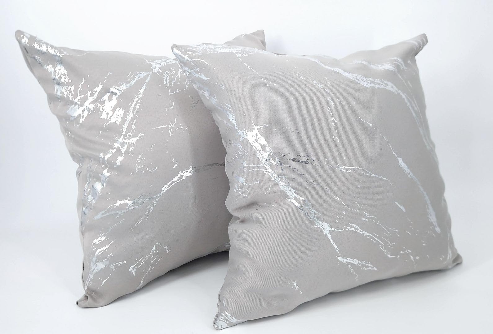John Aird Pair Of Cushion Covers Silver Foil Marble Effect (Silver, Set Of 2 Cushion Covers)