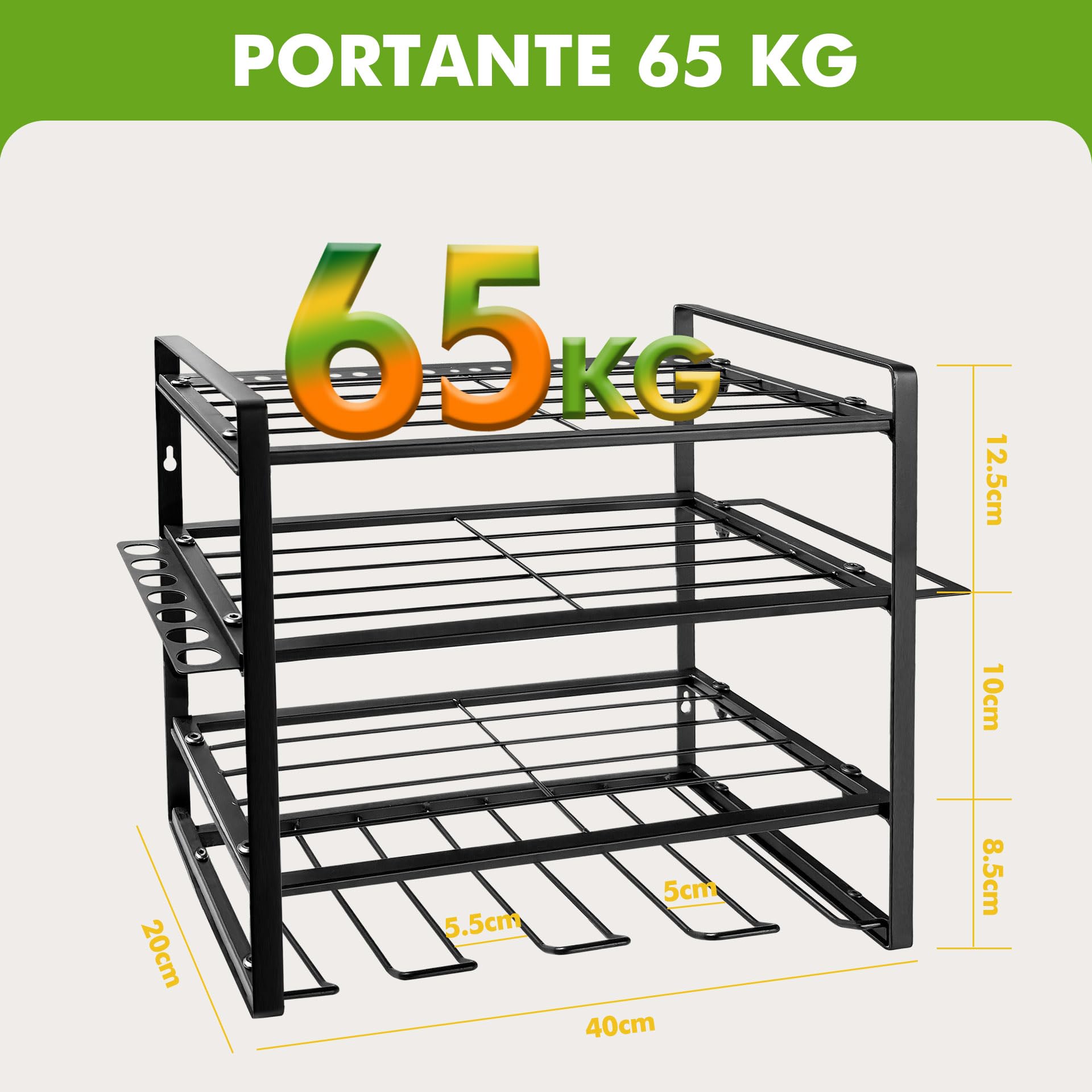 Mimoke Scaffale portautensili montato a parete – organizzatore di utensili elettrici a 4 livelli & organizzatore per attrezzi per garage e officina (4 livelli)