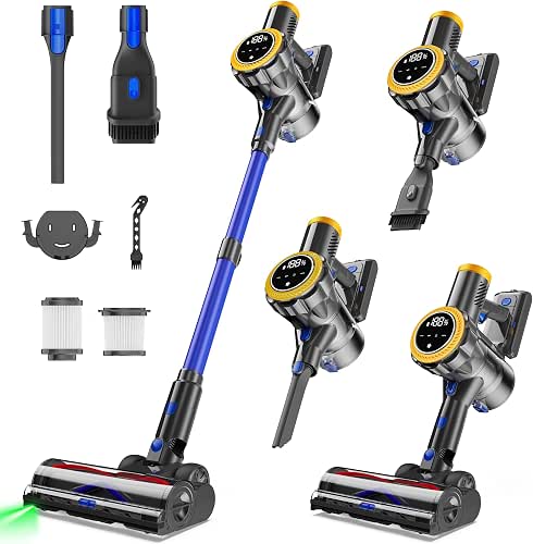 Aspirateur Balai Sans Fil Bleu 580W, Aspirateur Électrique Puissant et
