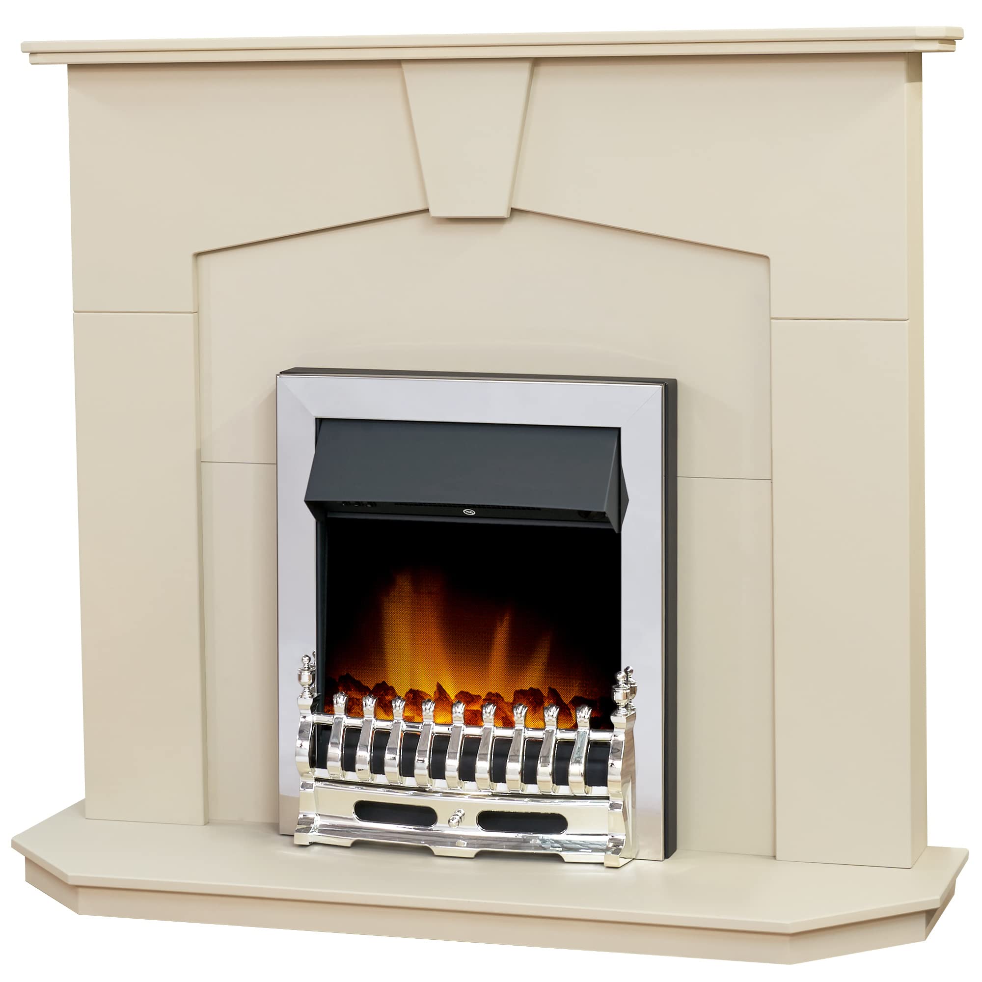 Adam Brushed Steel Abbey Fireplace In Stone Effect With Blenheim Electric Fire In Chrome, 48 Inch