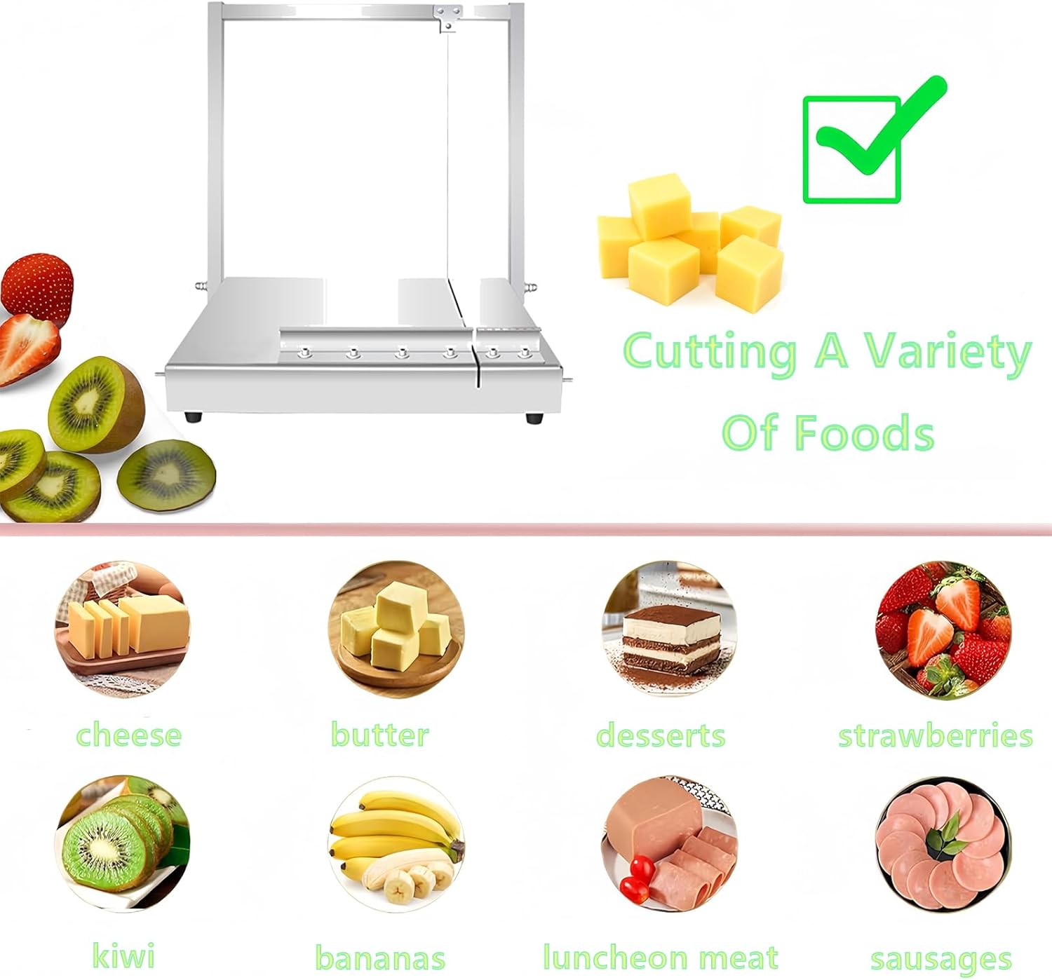 304 Stainless Steel Cheese Slicer with Wire, Commercial Multipurpose Butter Slicer Cutter, Cheese Cutter Board with Handle for Block Soft and Hard Cheese
