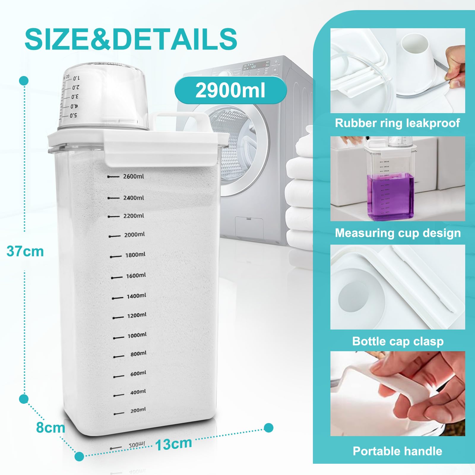 Dispenser Detersivo Lavatrice, 2900 Ml Dosatore Detersivo Lavatrice, Riutilizzabili Contenitore per Detersivo in Polvere e Liquidi, contenitori detersivi lavanderia (2900ml)
