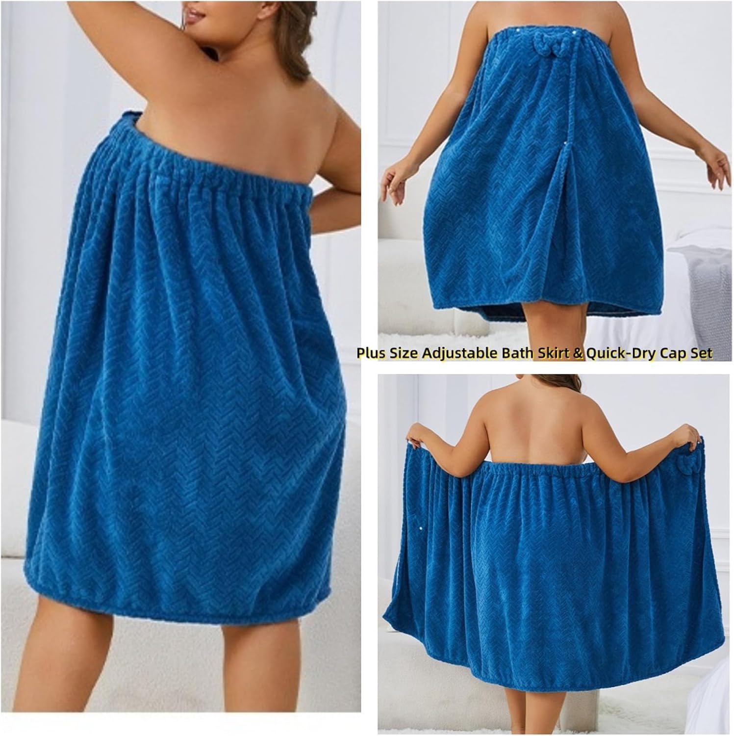 Plus-Size Adjustable Bath Skirt & Quick-Dry Cap Set, Fast Absorption Coral Fleece Towel Wrap with Bow & Non-Slip Closure, 80x160cm/80x210cm (31.5 * 82.68in,Pink)