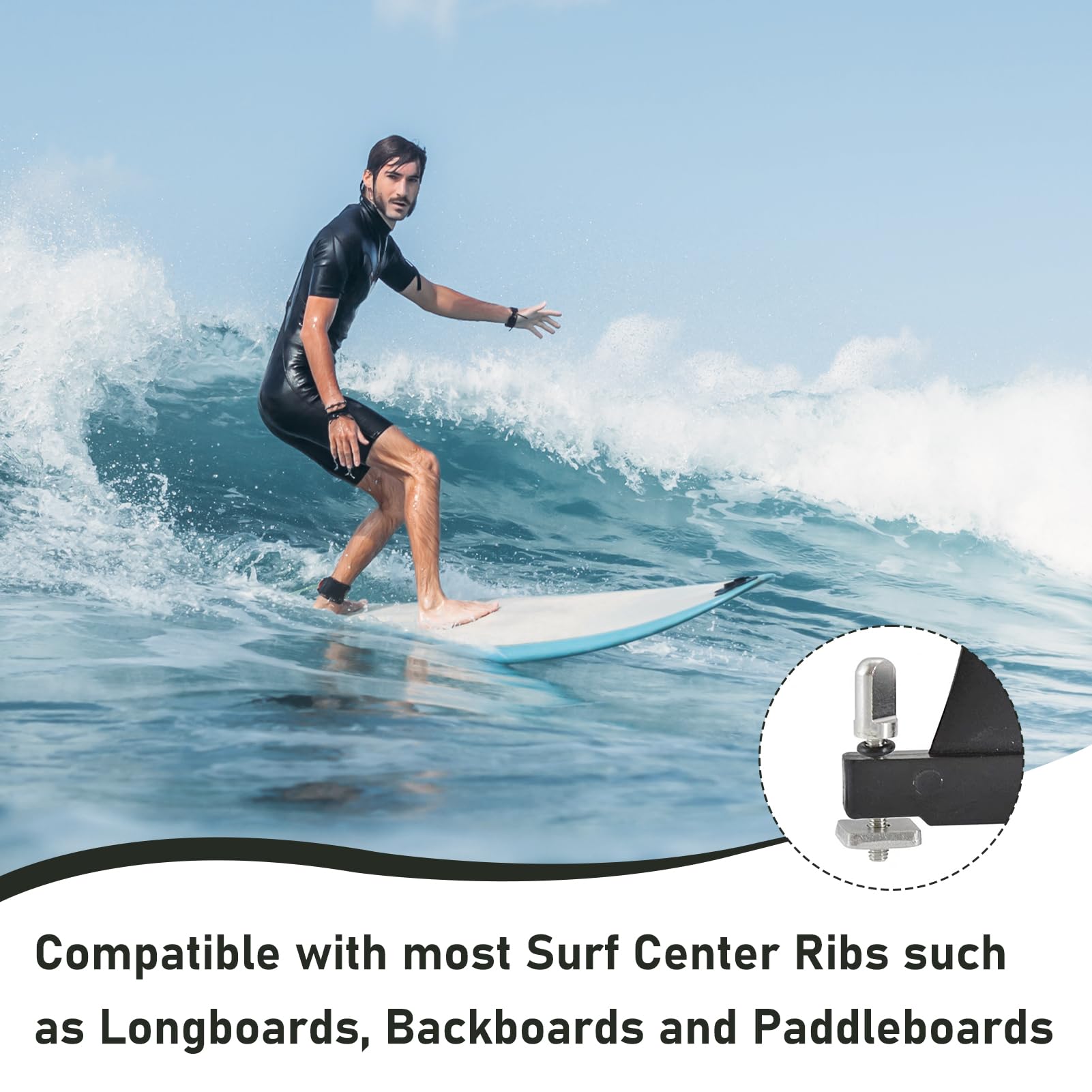 Lot de 6 Vis de Planche de Surf, Vis de Longboard de Planche de Surf, Screws Dérive de Planche de Paddle Sup en Acier Inoxydable avec Joint en Silicone, M4 3.5 x 1.4 cm, Fixation Aileron