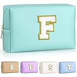 TOPEAST Preppy Makeup Bag, Small Cosmetic Travel Bags for Women, PU Leather Waterproof Toiletry Bag with Zipper, Personalized Birthday Gift for Women Girl, Preppy Gifts for Girl (Blue F)