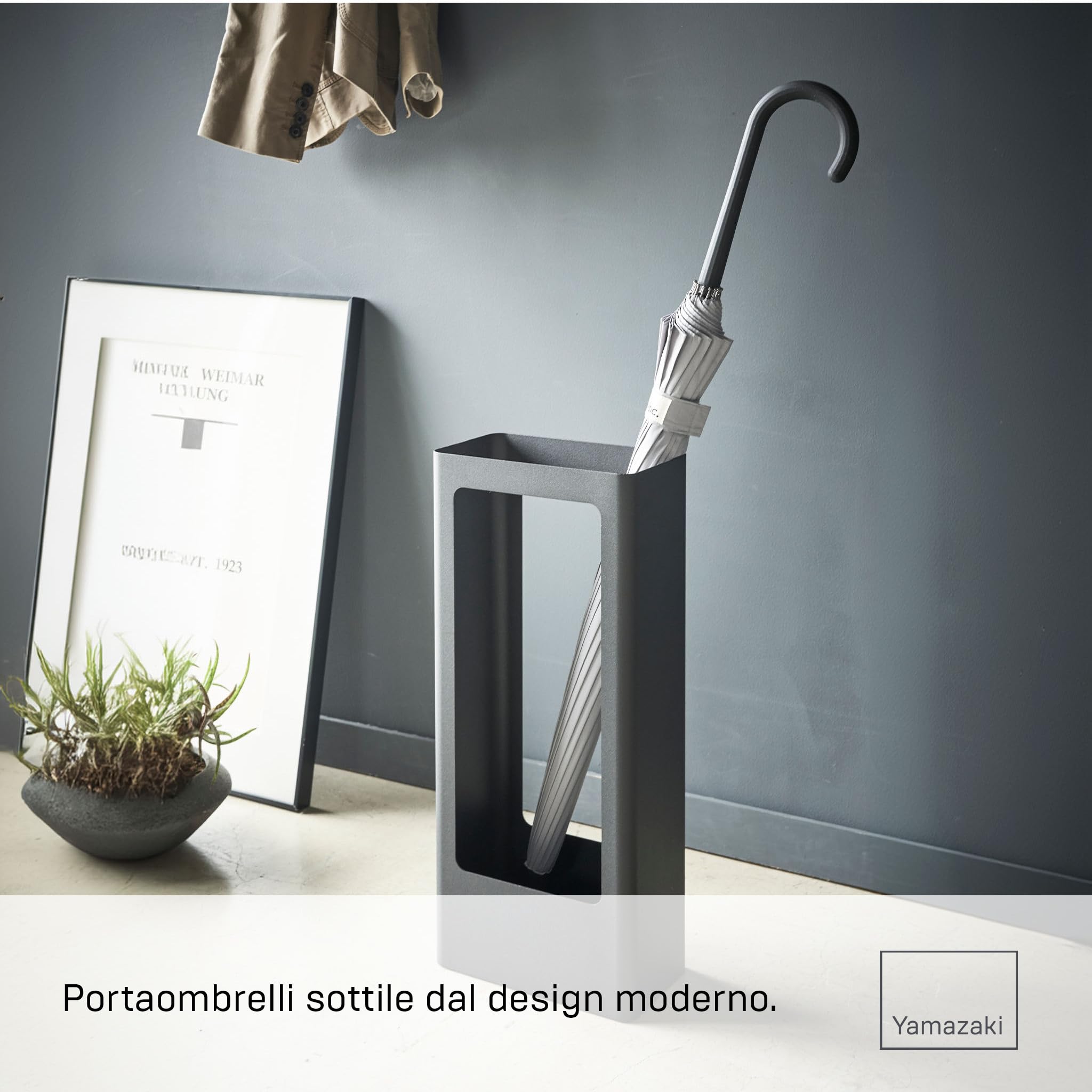 YAMAZAKI 4929 TOWER Slim Umbrella Stand, black, Steel/Silicone, 22 x 12 x 50 cm