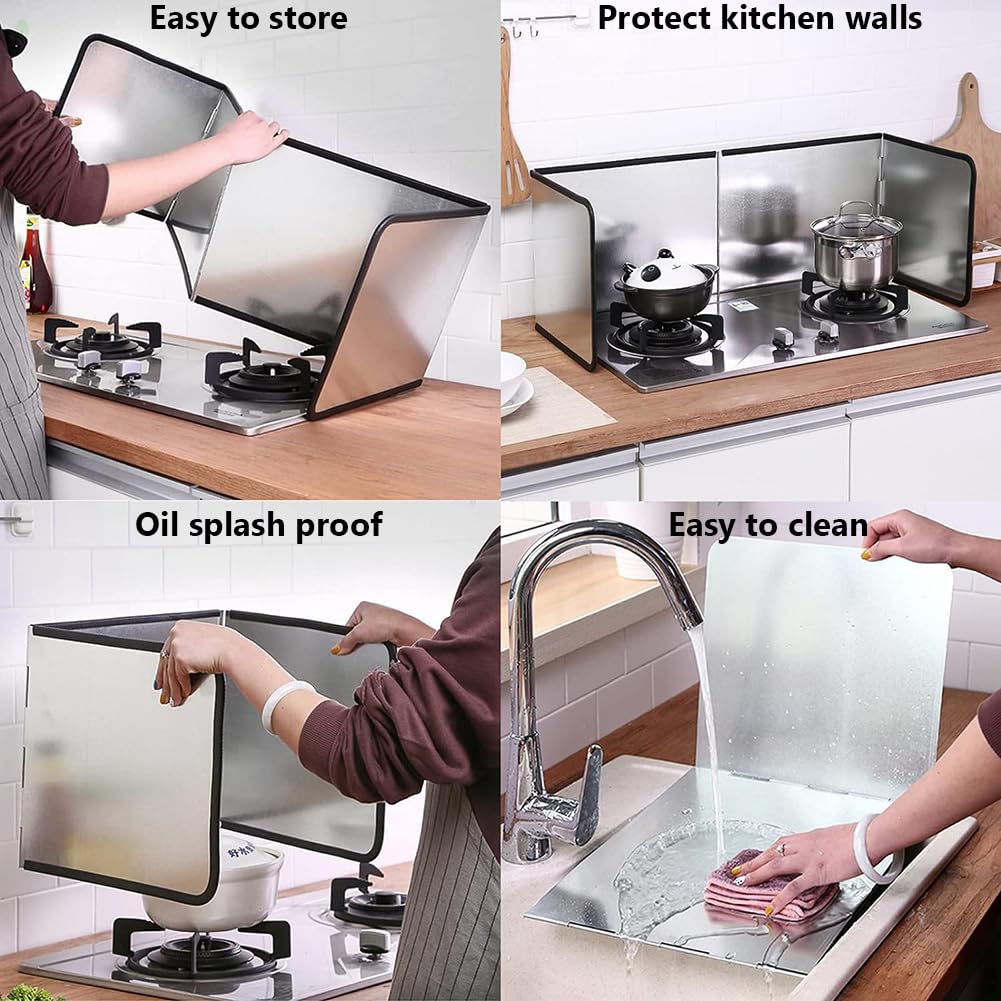 Placa De Protección De Salpicaduras Galvanizado, Protector De Salpicaduras Portátil Para Cocinar, Protector De Salas De Grasa De La Olla De Grasa Plegable,S