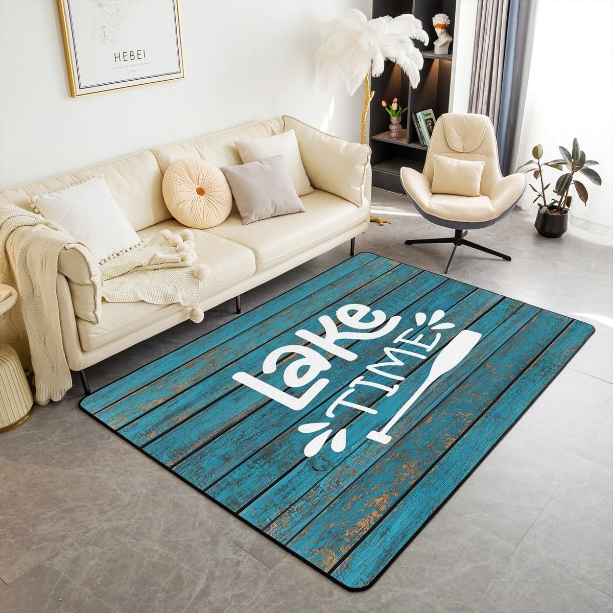 jejeloiu Lake House Area Rug 5x7 Rustic Camping Living Room Rugs for Bedroom for Kids Cabin Lodge Decor Carpet Women Men Teens Indoor Floor Mat Non-Slip Polyester