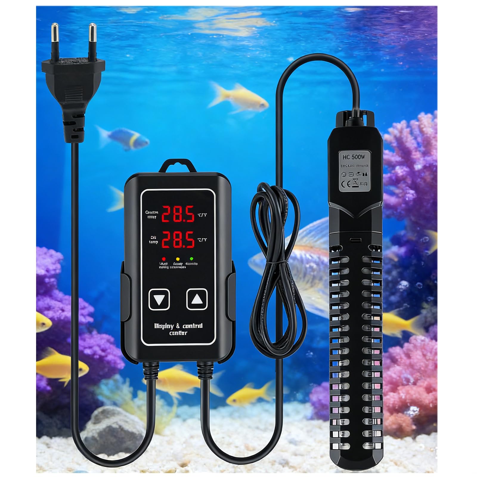 Chauffage Aquarium Thermoplongeur Intelligent 500W avec Affichage Numérique LED, Contrôle de Température 18-35°C, Conception Anti-Explosion pour Aquariums d'eau Douce et Salée
