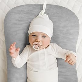 Konssy Muslin Baby Lounger Cover 2 Pack, 100% Cotton Newborn Lounger Cover, Soft and Breathable Baby Nest Slipcover for Boys Girls (Grey,Wheat)