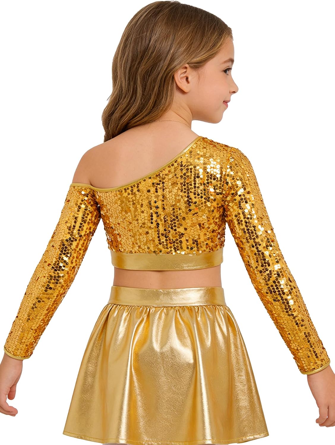 TiaoBug Sequin Dance Crop Top for Girls Kids Sequin Tops Sparkle Dance Tops Crop Top Sequins Party