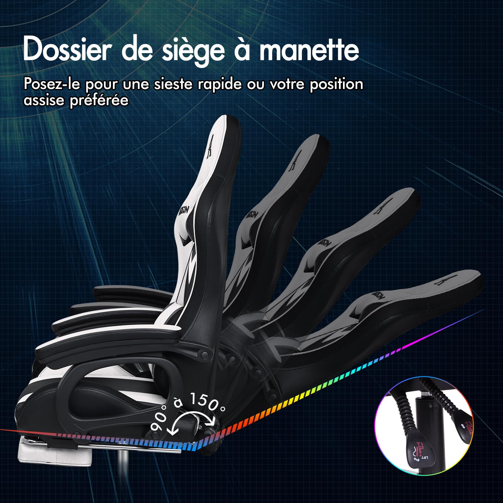 ALFORDSON Chaise de jeu LED Racing avec éclairage RVB 12 couleurs, chaise de massage avec support lombaire et repose-pieds, en polyuréthane, blanc