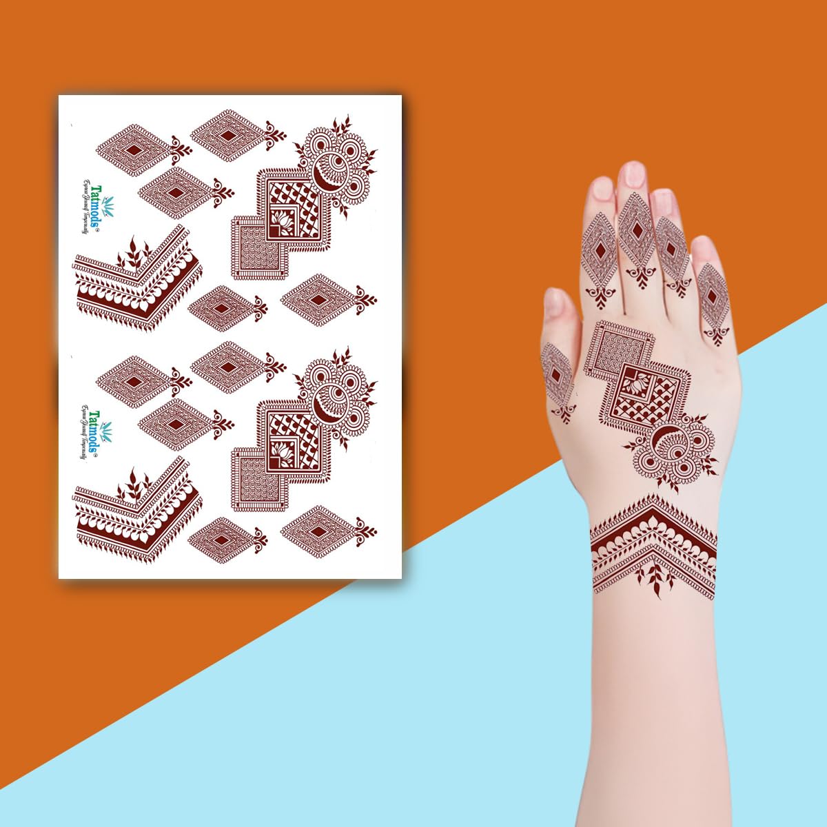 Henna Bracelets Design Henna Temporary Waterproof Body Tattoo (Marron) For Women and Girls-image-14
