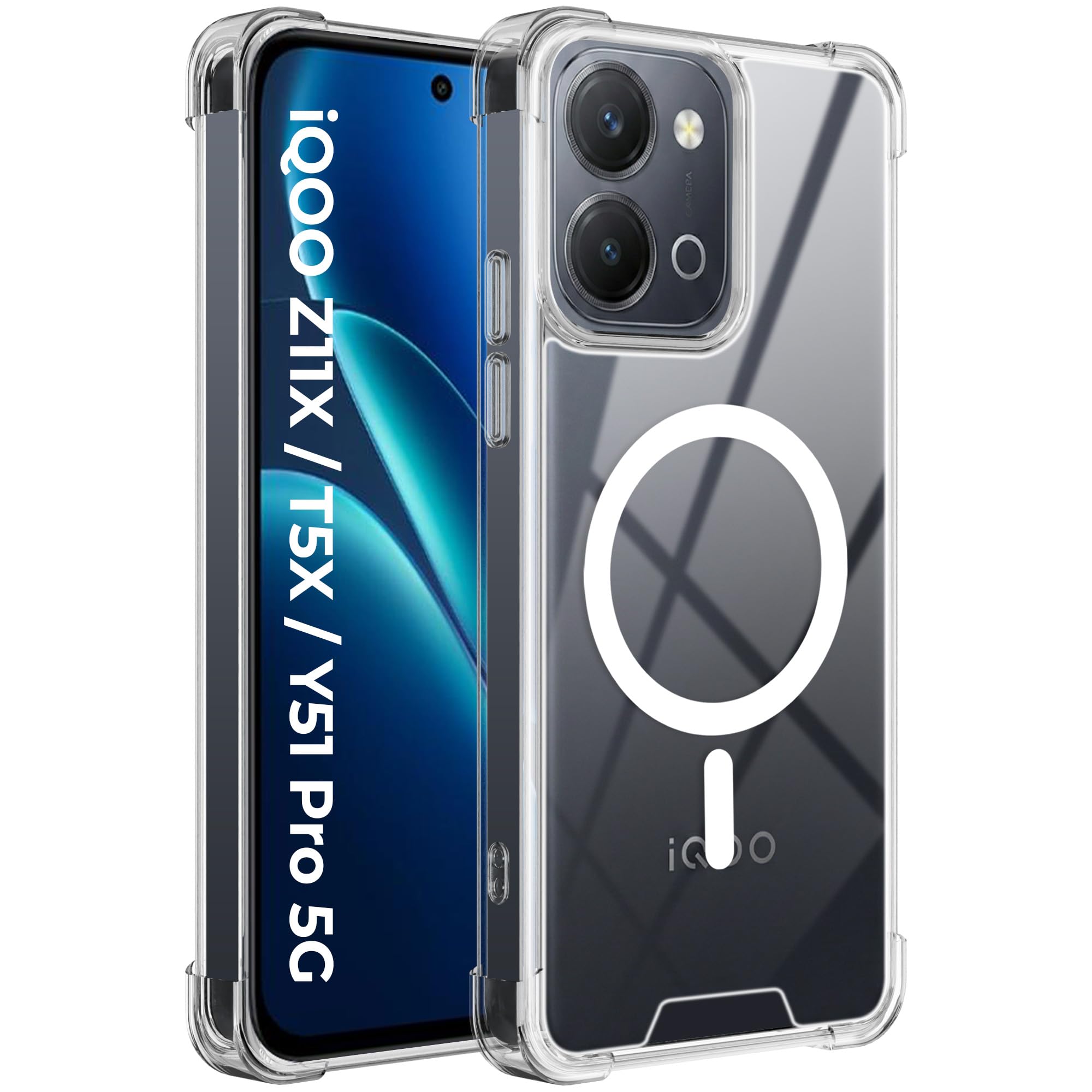 A rtistque Clear Back Cover Case for iQOO Z11x 5G / Vivo T5x 5G / Vivo Y51 Pro 5G | Compatible with Mag-Safe | Premium Transparent Cover | Shockproof TPU Bumper | iQOO Z11x Back Cover - Transparent