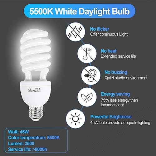 Miniatura 3 de EMART Kit de fondo de pantalla verde de 8.5 x 10 pies, paraguas de fotografía con bombillas de 5500 K, fondo verde de 6 x 9 pies con abrazaderas de
