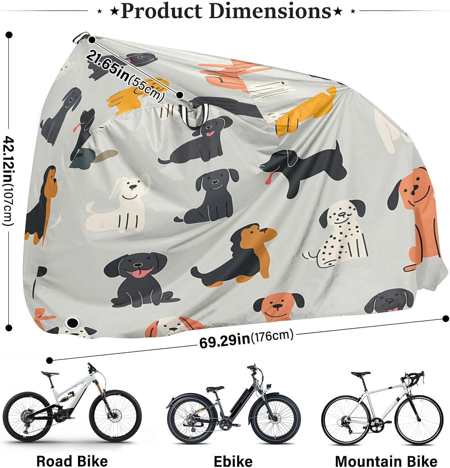Cute Dog Bike Cover Waterproof Outdoor Storage, Bicycle Cover Rain Sun UV Wind Proof for Mountain Bike,Road Bike,Electric Bike