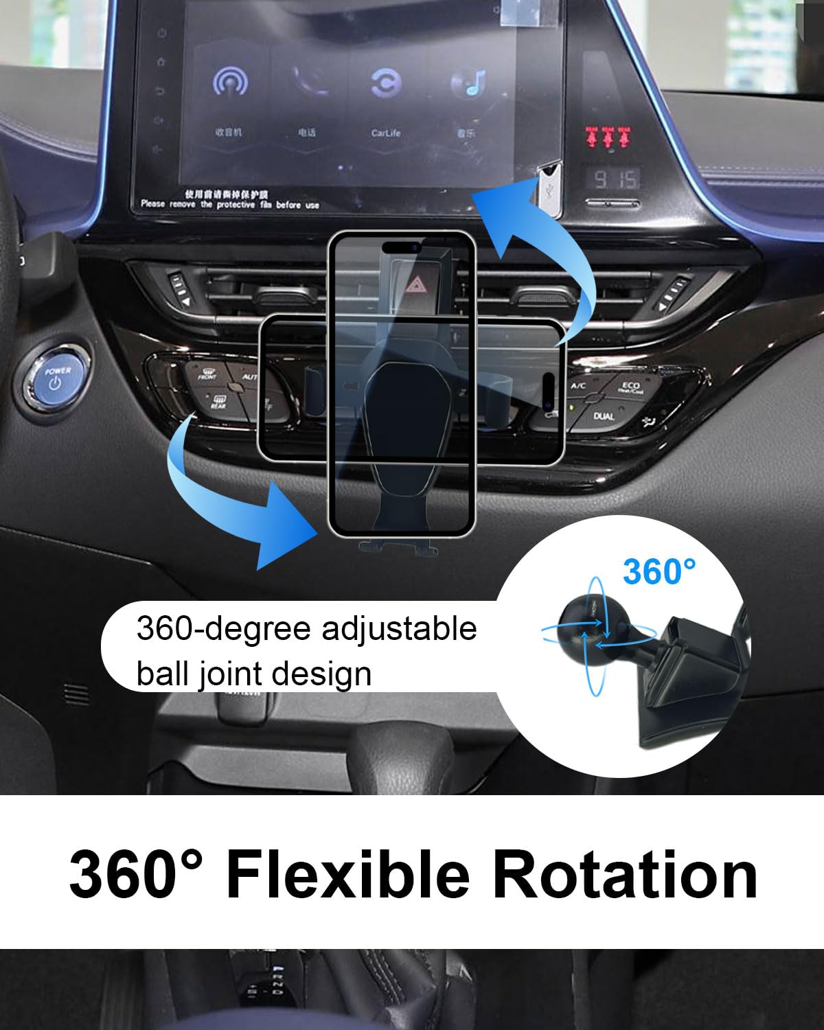 Supporto per Smartphone Auto Compatibile con Toyota CHR (2018-2023), Supporto a Gravità Custom-Fit per Bocchette di Aria per iPhone 17/16/15 Smartphone 4.0"-7.0"