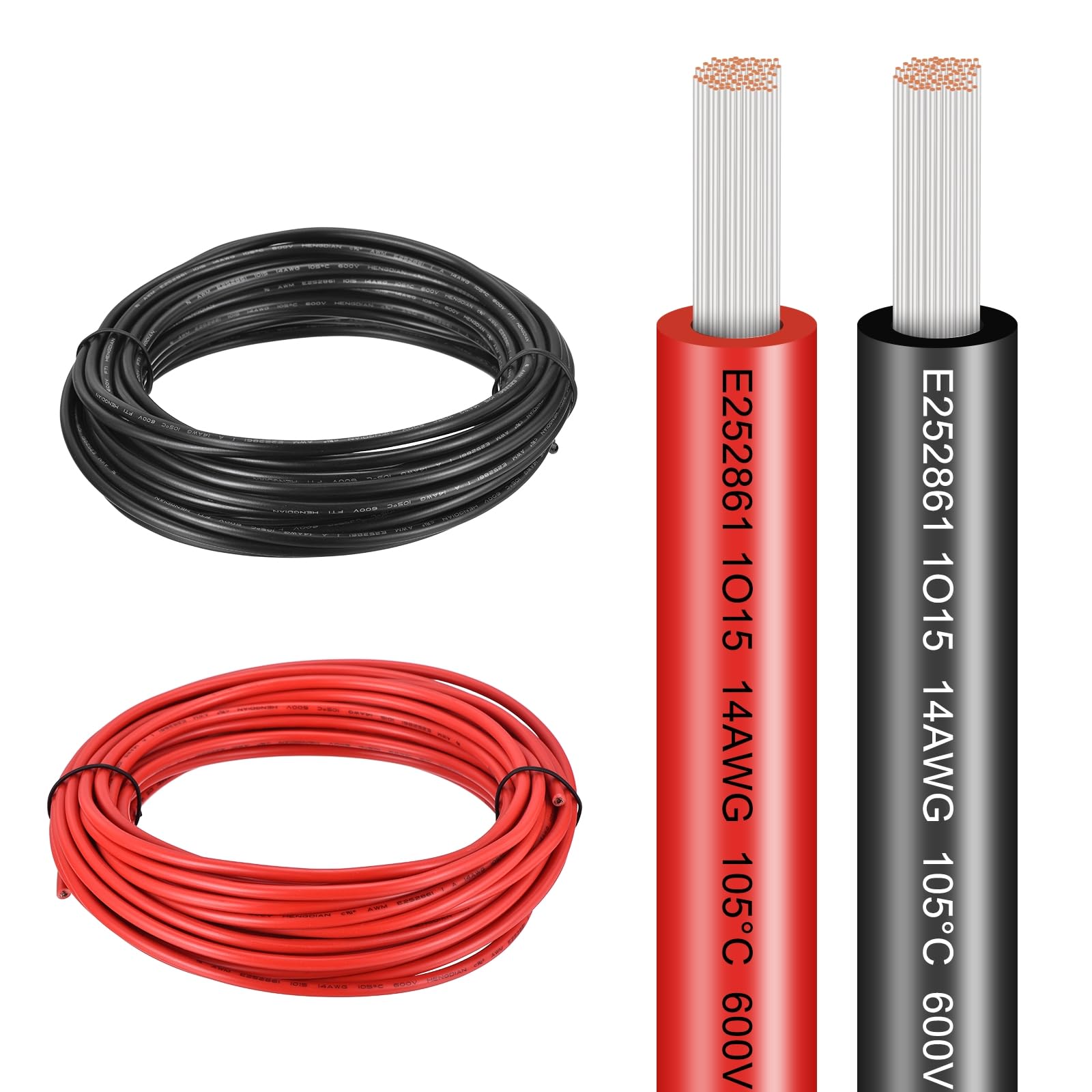 sourcing map 14 AWG Electrical Wire 60Ft(Red 30 ft Black 30 Ft), UL1015 Tinned Copper Wire 600V 105°C Battery Cable for Automotive Audio Trailer Marine Boat Solar LED Strip RV — image 1